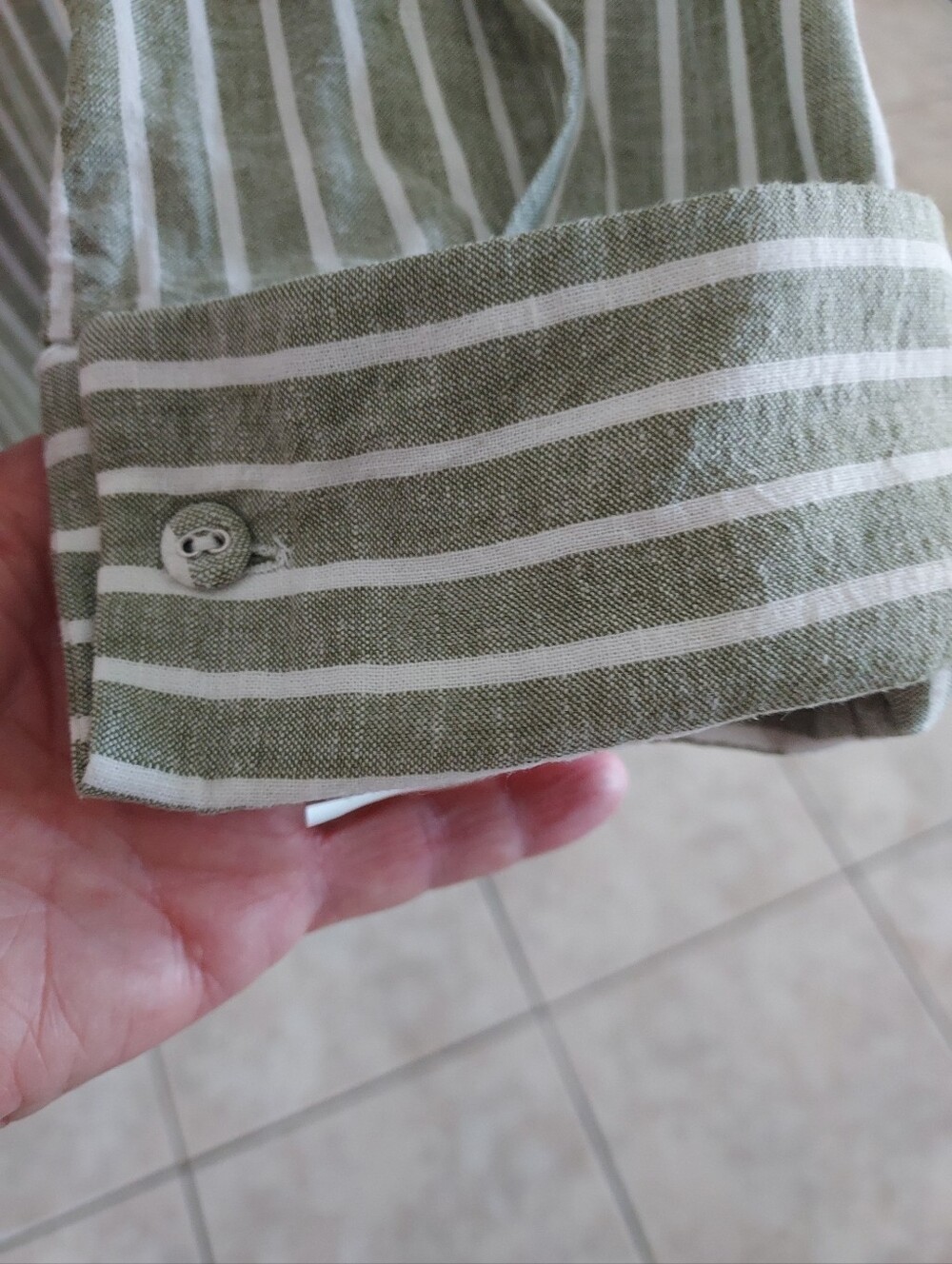 Zara Olive & White Vertical Stripe Button-Down Shirt - Picture 4 of 5
